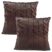 tesco Ribbed Faux Fur Cushion, Chocolate, Twinpack