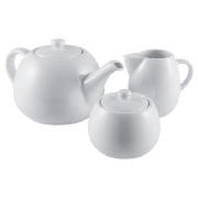 white porcelain cream jug, teapot & sugar