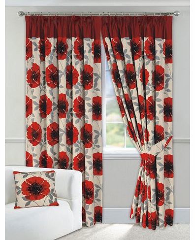 Textiles Direct Poppy Red Lined Half Panama Curtains (Pair) 66`` x 72``