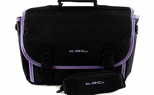 New TGC  Messenger Style TGC Padded Carry Case Bag for the Philips PD9010/05 23 cm/9`` LCD (Jet Black & Electric Purple Trims/Lining)