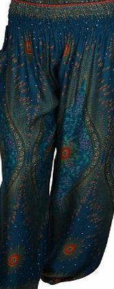 ThaiUK HAREM TROUSERS - ALADDIN HIPPIE PANTS with 18 DIFFERENT DESIGNS (Peacock Turquoise)
