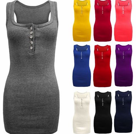 LADIES STRETCH SLEEVELESS BODYCON PLAIN RACER BACK MUSCLE WOMENS RIB VEST TOP