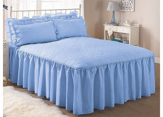 Luxury Hotel Quality Single Bed Fitted Bedspread Blue - Quilted Traditional design 22`` Side Valance