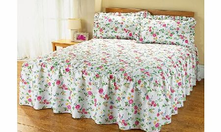 The Bettersleep Company Single Bed Luxury Hotel Quality Cottage Garden Printed Fitted Bedspread Set White - Quilted Traditional design 22`` Side Valance. Includes 1 pillow sham