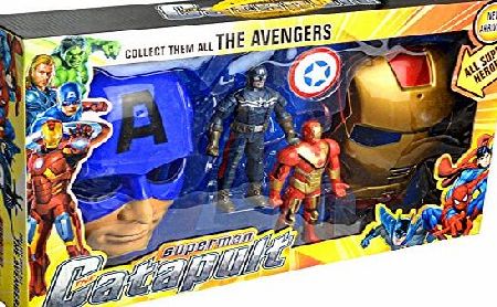 The Catapult Captain Armerica Iron Man Double Mask And Action Figure Boys Toy Set