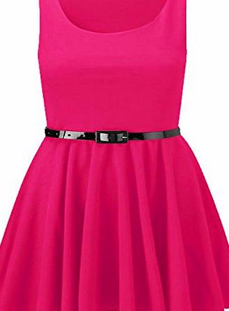 The Celebrity Fashion Womens Belted Sleeveless Flared Franki Short Party Ladies Skater Dress Plus Size16-26
