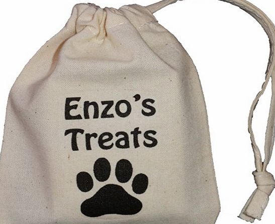 The Cotton Bag Store Ltd Personalised - Dog Treats Bag - TINY Natural Cotton Drawstring Cotton Bag - Paw print design - SUPPLIED EMPTY - Any name printed!