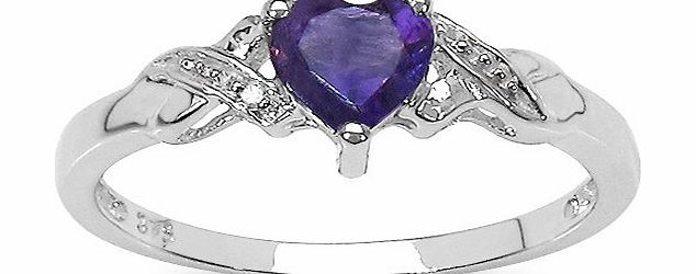 The Diamond and Wedding Ring Bargain Centre The Diamond Ring Collection: 9ct White Gold Heart Shaped Amethyst with Diamond Set Shoulders Engagement Ring (Size R)