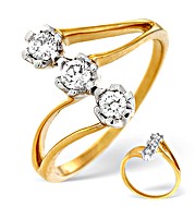 18K Gold 3 Stone Diamond Ring 0.25CT H/Si