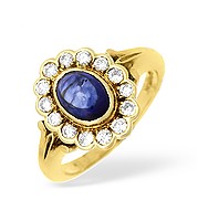 18KY Diamond and Sapphire Rubover Flower Design Ring 0.50CT
