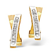 The Diamond Store.co.uk 9K Gold Baguette Diamond Crossover Earring