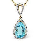 9K Gold Diamond and Blue Topaz Teardrop Necklace (0.12ct BT 3.52ct)