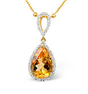 9K Gold Diamond and Citrine Teardrop Necklace (0.12ct CI 2.53ct)