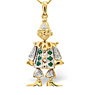 9K Gold Diamond and Emerald Clown Pendant 0.02CT E 0.12CT