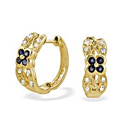 9K Gold Diamond and Sapphire Flower Detail Earrings