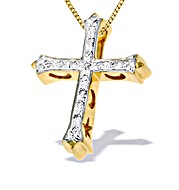 9K Gold Diamond Cross Pendant with Star and Moon Detail (0.08ct)