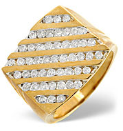 The Diamond Store.co.uk 9K Gold Diamond Diagonal Design Gents Ring 1.15CT