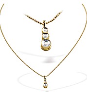 9K Gold Three Stone Diamond Drop Necklace (0.13CT)
