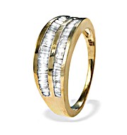 9K Gold Two Row Baguette Diamond Ring (0.85ct)