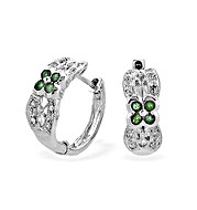 9K White Gold Diamond Emerald Flower Detail Earringss