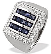 The Diamond Store.co.uk 9k White Gold Gents Diamond Sapphire Ring (0.28 S1.65)