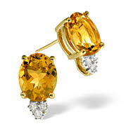 The Diamond Store.co.uk 9KY DIAMOND GOLDEN CITRINE EARRINGS 0.11CT
