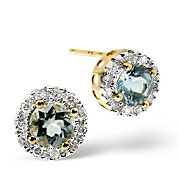The Diamond Store.co.uk Aqua Marine and 0.17CT Diamond Earrings 9K Yellow Gold
