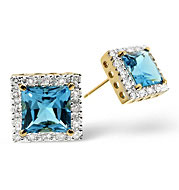 The Diamond Store.co.uk Blue Topaz and 0.27CT Diamond Earrings 9K Yellow Gold