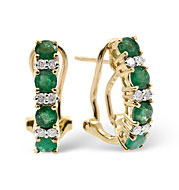 The Diamond Store.co.uk Emerald and 0.16CT Diamond Earrings 9K Yellow Gold