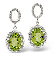 The Diamond Store.co.uk Peridot and 0.18CT Diamond Earrings 9K White Gold