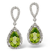 The Diamond Store.co.uk Peridot and 0.21CT Diamond Earrings 9K White Gold