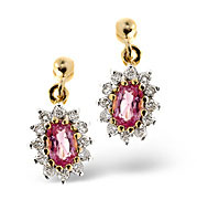 The Diamond Store.co.uk Pink Sapphire and 0.25CT Diamond Earrings 9K Yellow Gold