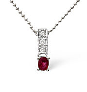 Ruby and 0.05CT Diamond Necklace 9K White Gold