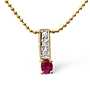 Ruby and 0.05CT Diamond Necklace 9K Yellow Gold