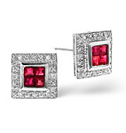 Ruby and 0.14CT Diamond Earrings 9K White Gold