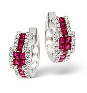 Ruby and 0.42CT Diamond Earrings 9K White Gold
