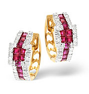 Ruby and 0.42CT Diamond Earrings 9K Yellow Gold