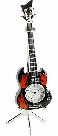 Miniature Electric Flame Guitar Novelty Collectors Clock On Stand 9267