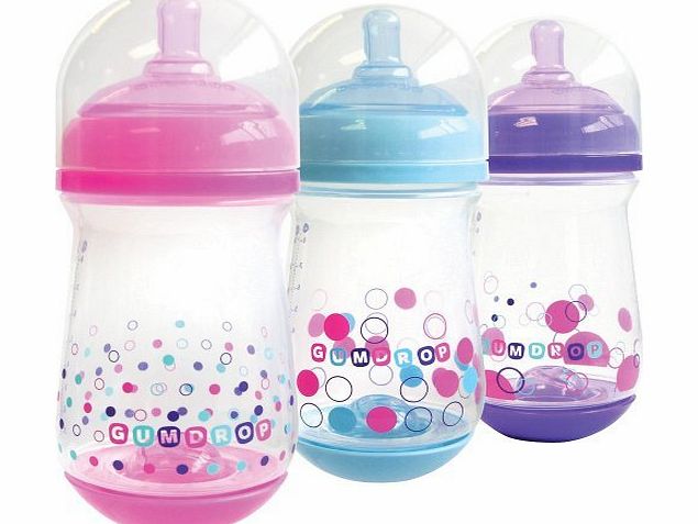 The First Years Gumdrop GentleVent Anti Colic Baby Bottles, 240ml (3 Pack). GIRL COLOURS