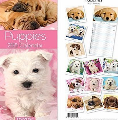 The Home Fusion Company Slim Line Cute Puppies 2015 Calendar Wall Planner Year Month to View
