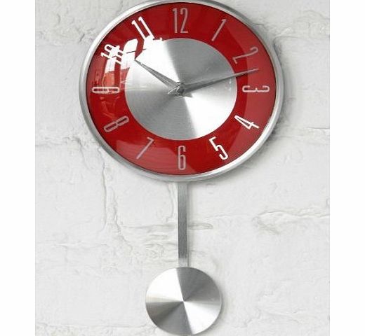 New Retro Red amp; Silver Pendulum Wall Clock 2200306