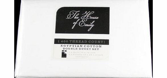 The House Of Emily 400 TC Plain White Egyptian Cotton Percale Double Bed Size Duvet Cover   2 x Pillowcases Bedding Set