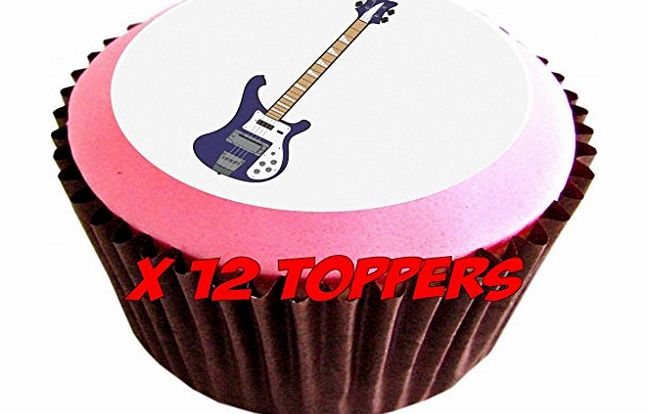 The Lazy Cow Electric Guitar set edible cake toppers (12 of 38mm 1.5inch) #99