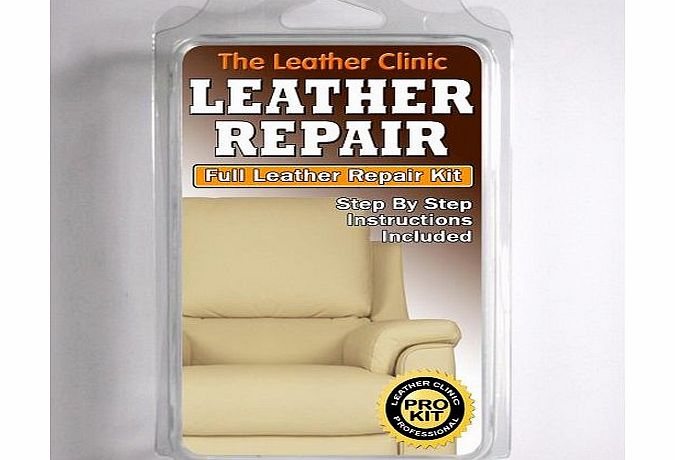 The Leather Clinic LIGHT CREAM Leather Sofa amp; Chair Repair Kit for tears holes scuffs with colour dye