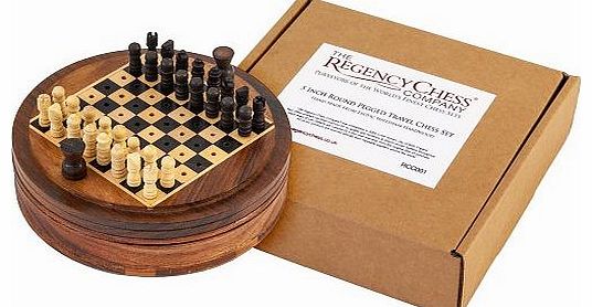The Regency Chess Company 5 Inch Round Pegged Sheesham Travel Chess Set