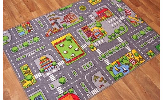 The Rug House Childrens Play Village Mat Town City Roads Rug 95cm x 133cm (3ft 1`` x 4ft 4``)
