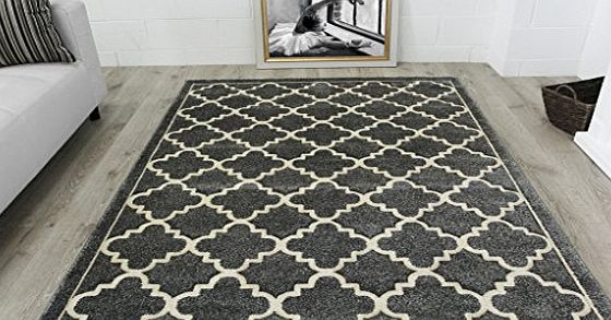 The Rug House Contemporary Graphite Grey Quality Carved Trellis Pattern Living Room Rug - Havana 110cm x 160cm (37`` x 53``)