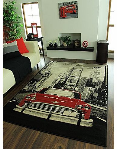 The Rug House Milan Modern Red Retro 3D Times Square Print Rug 1880-W11 - 2 Sizes