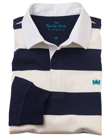 The Savile Row Company Blue Navy Striped Rugby Shirt MRS636NAC