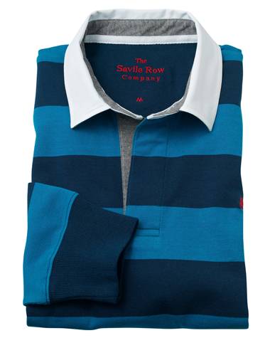 The Savile Row Company Navy Blue Stripe Rugby Shirt MRS633NAB